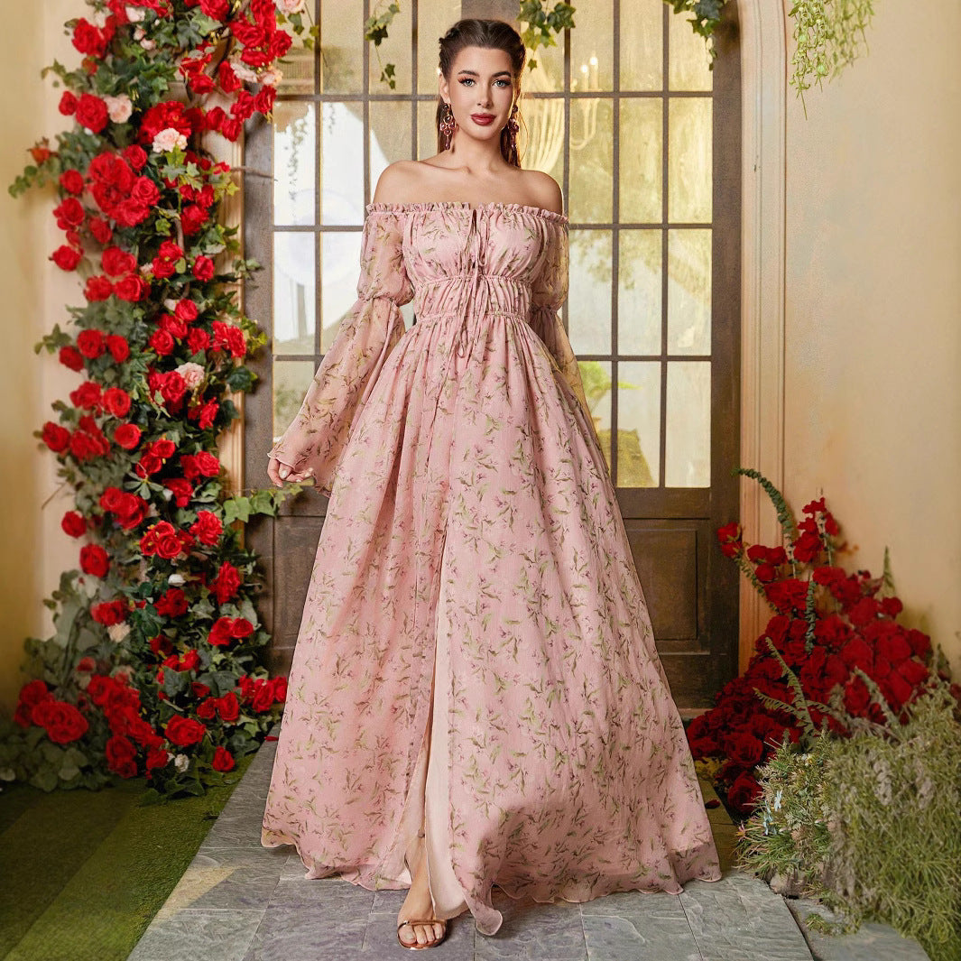 Damen Off-Shoulder Maxikleid mit fließendem Schnitt und floralem Design EB