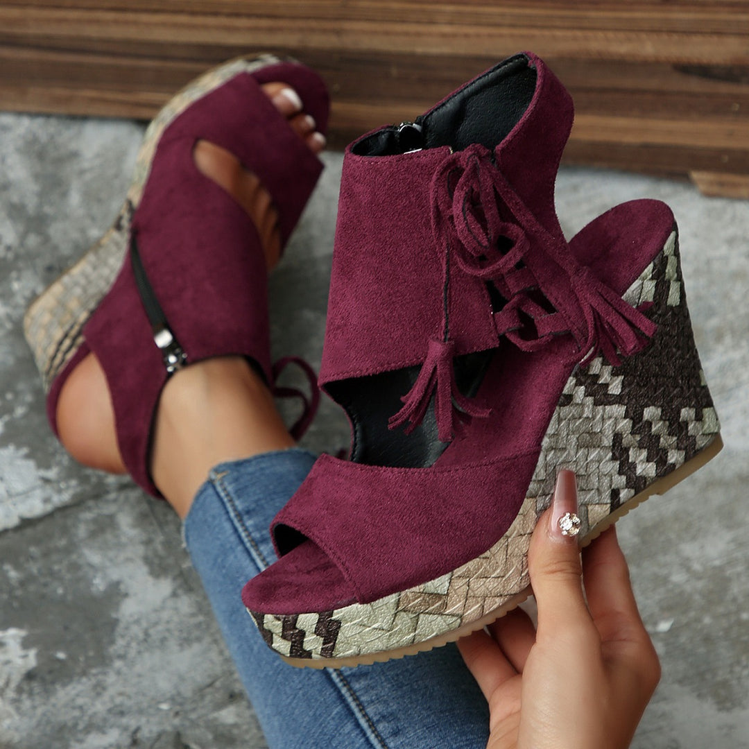 Damen Wedge-Sandalen mit modischem Fransen-Detail EB