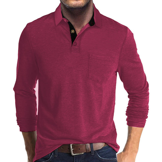 Herren nan langärmliges Polohemd mit Brusttasche, Kontrastknopfleiste und legerer Stretch-Passform EB