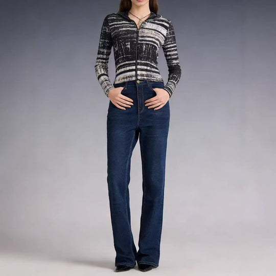 Damen hoch taillierte Bootcut Jeans im eleganten Design EB