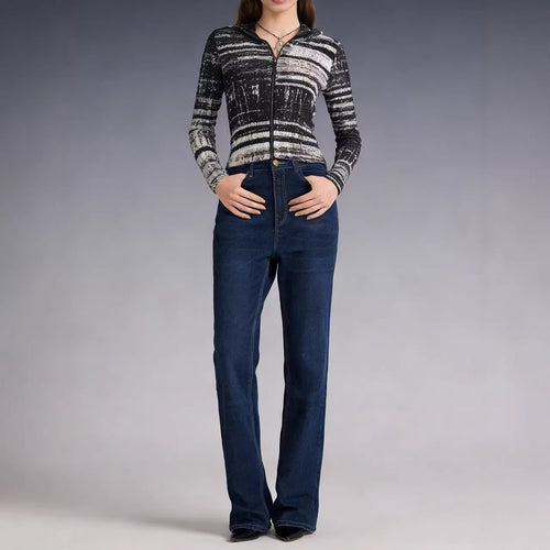 Damen hoch taillierte Bootcut Jeans im eleganten Design EB
