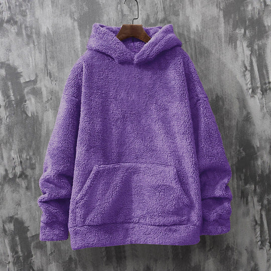 Damen Kuscheliger Fleece-Pullover mit Kapuze und praktischen Taschen EB