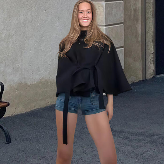 Damen Kapuzenjacke mit Wickelgürtel und elegantem Stehkragen EB