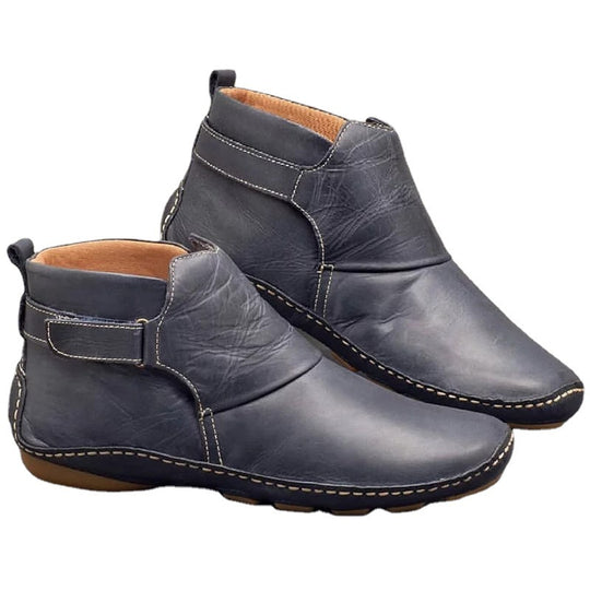 Damen nan knöchelhohe Soft-Lederimitat-Stiefelette mit verstellbarem Klettriemen, gepolstertem Schaft und flexibler Profilsohle EB