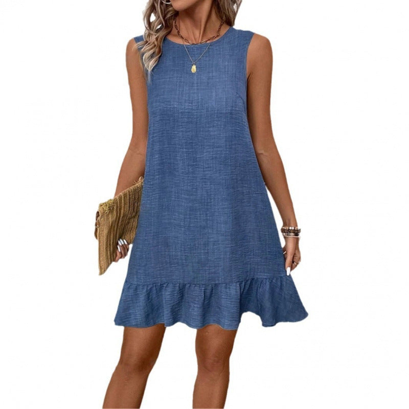 Damen Sommerkleid mit Rüschensaum und ärmellosem Design EB