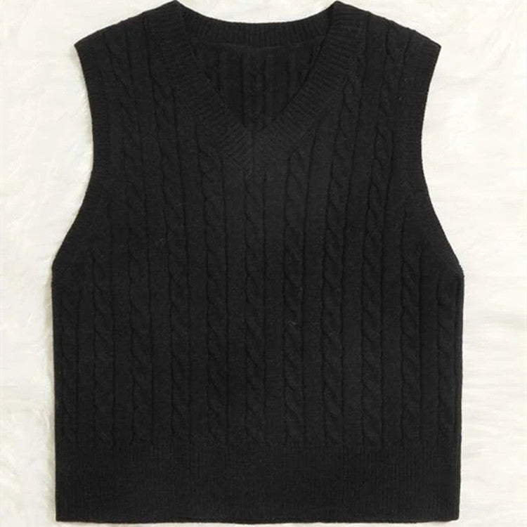 Damen Strickweste mit V-Ausschnitt und Zopfmuster EB