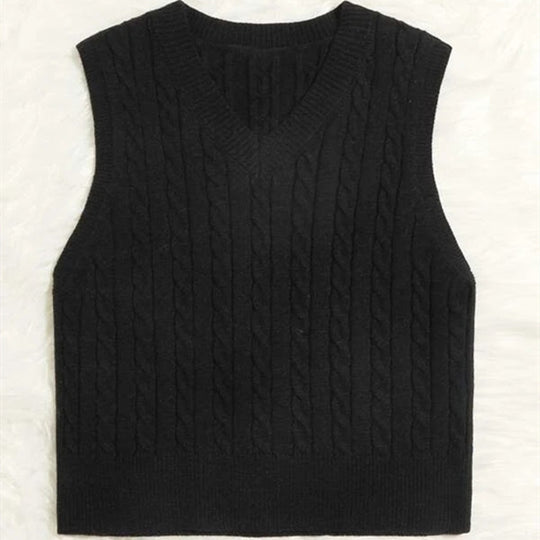 Damen Strickweste mit V-Ausschnitt und Zopfmuster EB