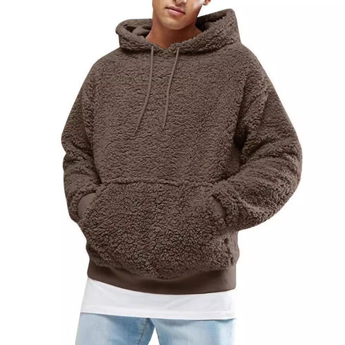 Herren Lässiger Teddy-Fleece Hoodie mit praktischen Kängurutaschen und verstellbarem Kordelzug EB
