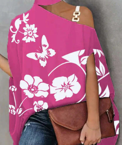 Damen asymmetrisches Oberteil mit floralem Motiv EB