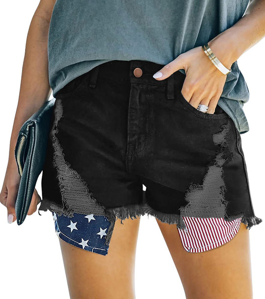 Damen Destroyed Denim-Shorts mit kreativen Patch-Details EB
