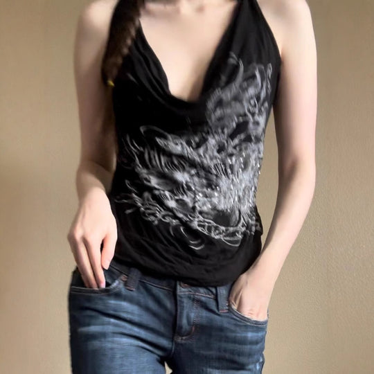 Damen ärmelloses Crossover-Top mit floralem Design EB