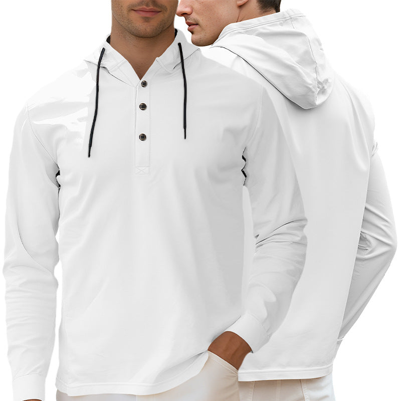 Herren nan Kapuzen-Henley Langarmshirt aus leichtem Stretchjersey mit Kordelzug EB