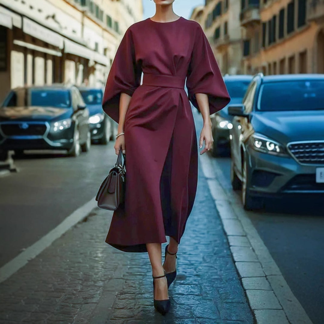 Damen Maxi-Kleid mit voluminösen Ärmeln und elegantem Gürtel EB