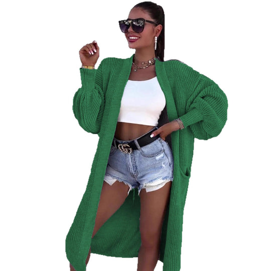 Damen Langer Strickmantel mit oversized Ärmeln und praktischen Taschen EB