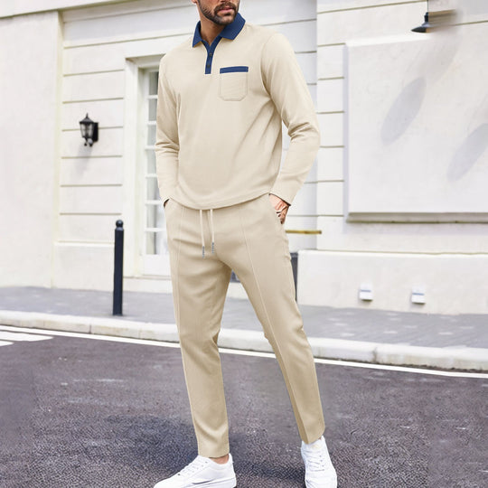 Herren modisches Freizeit-Set mit Kragen und praktischen Taschen EB
