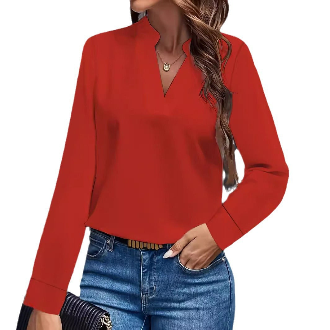 Damen Bluse mit V-Ausschnitt und elegantem Design EB