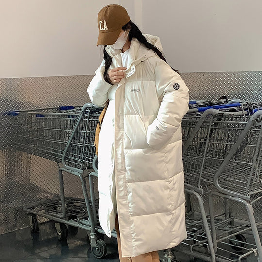 Damen Lange Steppjacke mit Kapuze und hohen Kragen EB