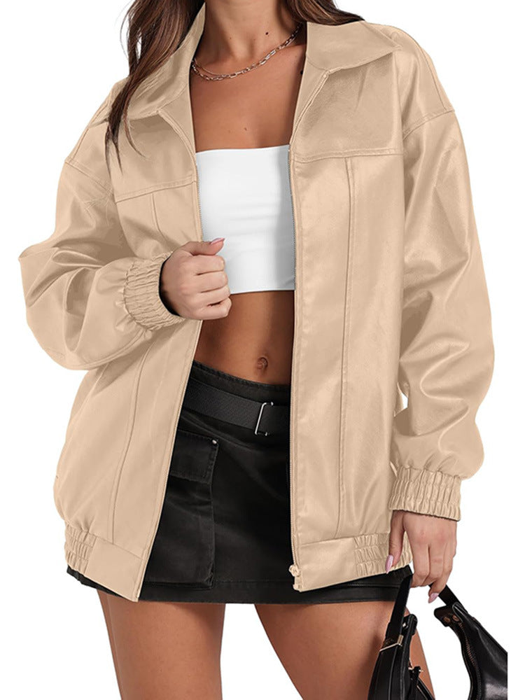 Damen Lässige Oversized-Jacke mit elastischen Bündchen und praktischen Taschen EB