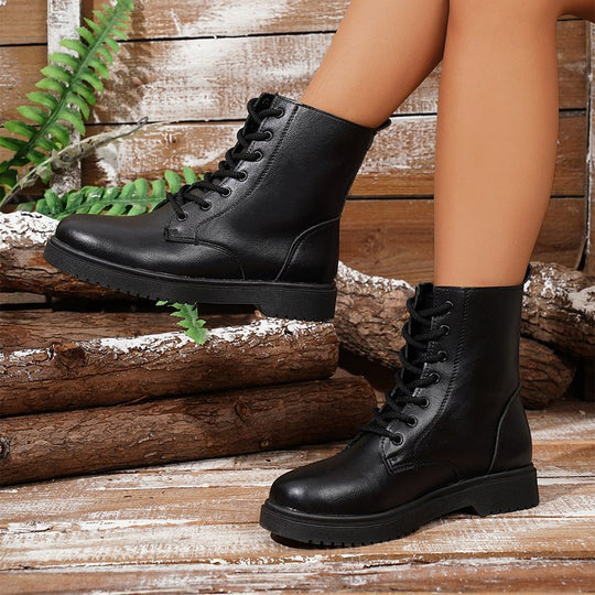 Damen robuste Schnürstiefel mit modischem Design und rutschfester Profilsohle EB