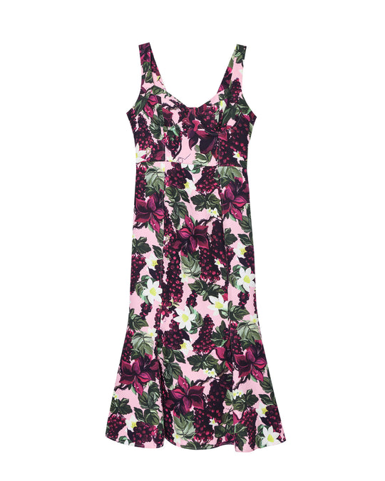 Damen Maxikleid im floralen Design mit schwingendem Saum und tiefem V-Ausschnitt EB