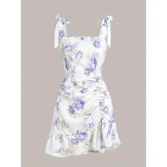 Damen Minikleid mit floralen Rüschendetails und taillierter Silhouette EB
