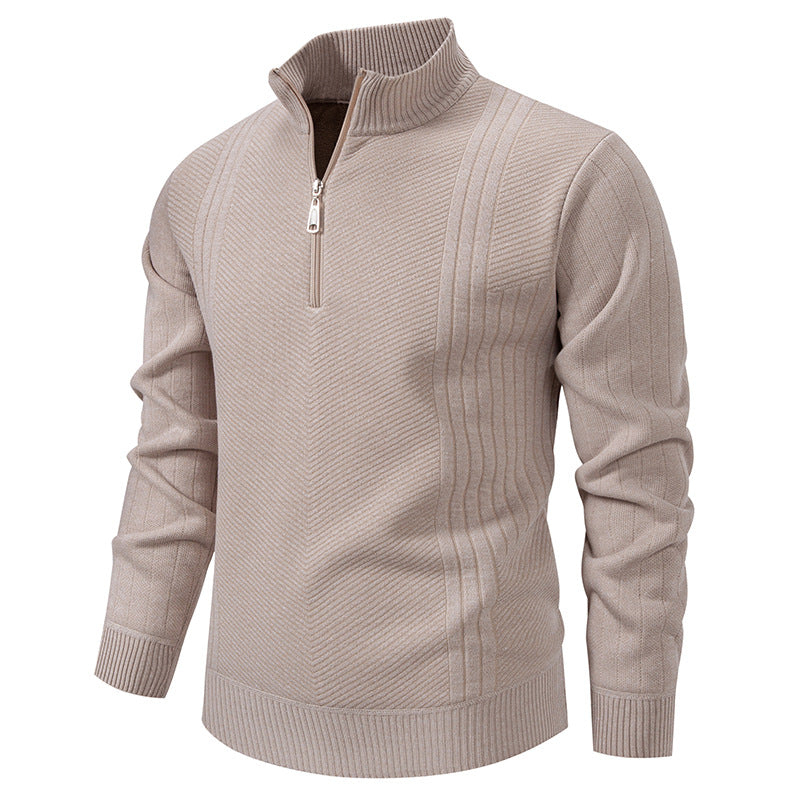 Herren nan Troyer-Pullover mit halbem Reißverschluss, Chevron-Struktur und elastischen Rippbündchen EB