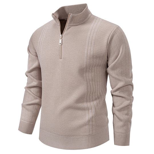 Herren nan Troyer-Pullover mit halbem Reißverschluss, Chevron-Struktur und elastischen Rippbündchen EB