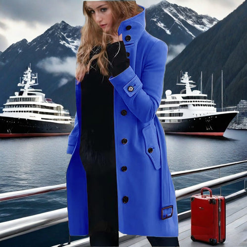 Damen eleganter Trenchcoat mit hohem Kragen und doppelter Knopfleiste EB