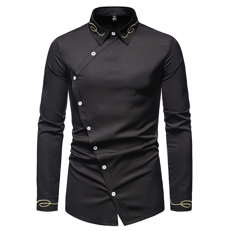 Herren Elegantes Langarmhemd mit dekorativen Knopfdetails EB