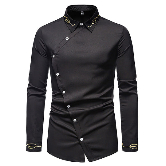 Herren Elegantes Langarmhemd mit dekorativen Knopfdetails EB