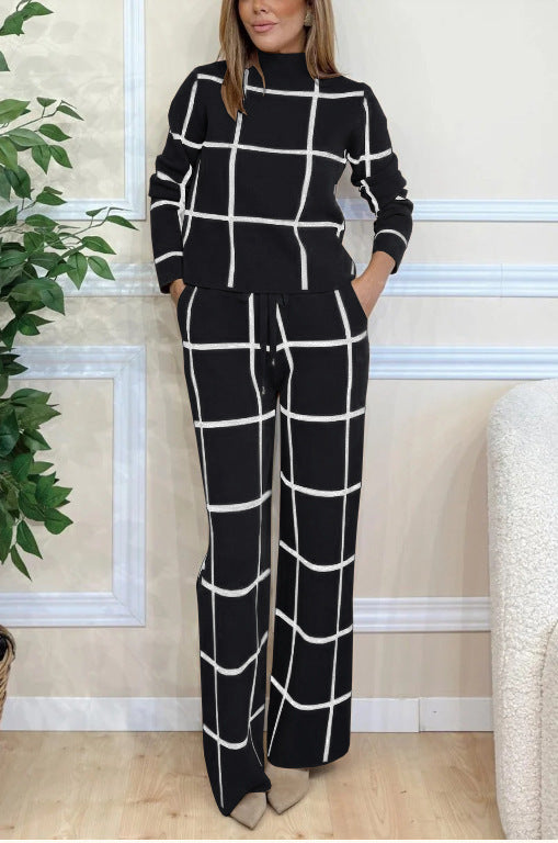 Damen Elegantes Strick-Loungewear-Set mit grafischem Muster EB
