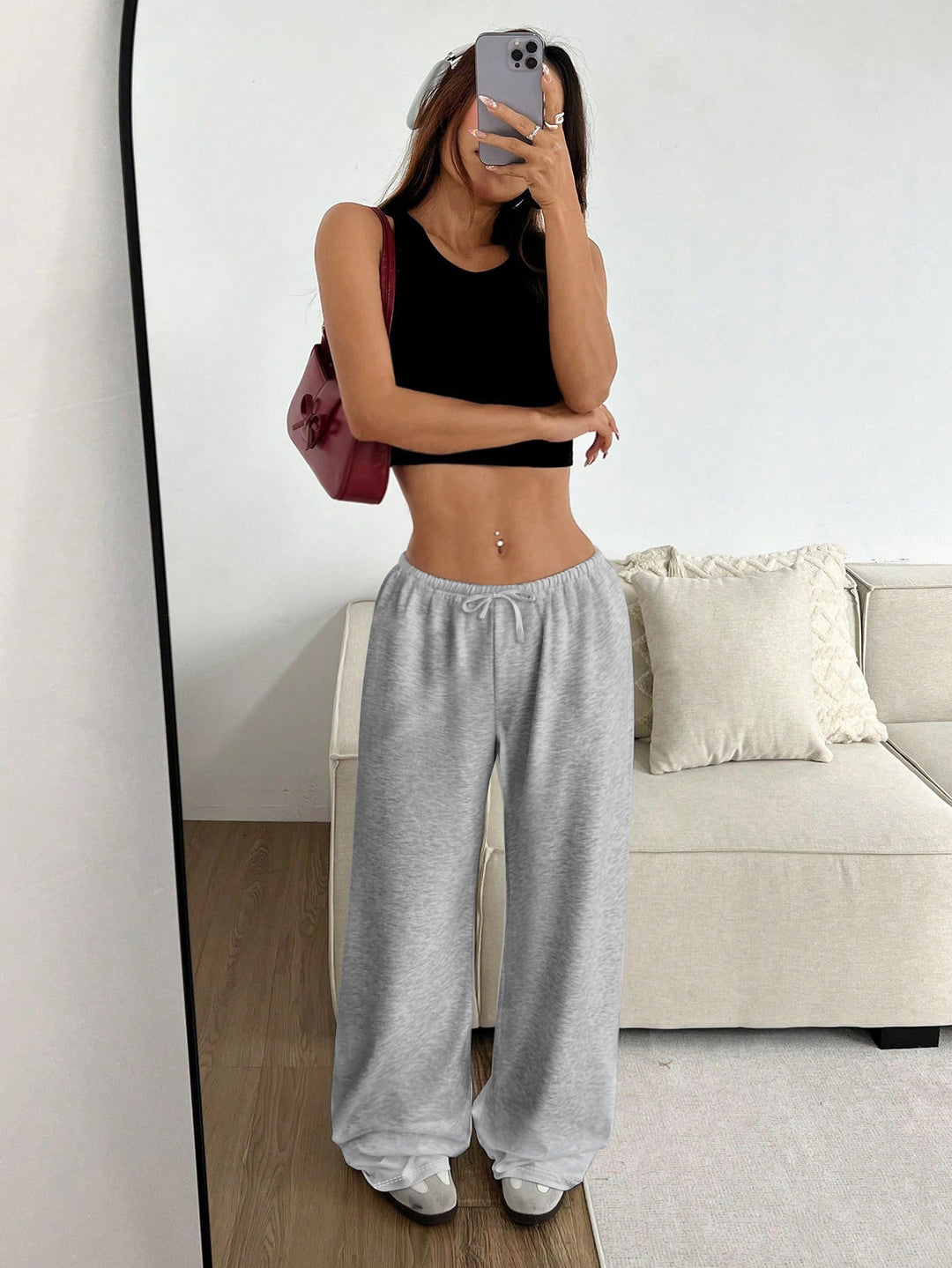 Damen lässiges Cropped-Oberteil und weite Hose Set EB