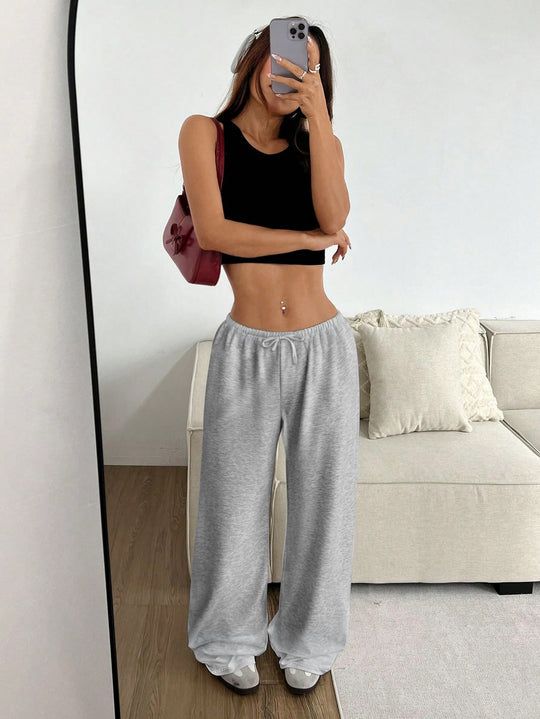 Damen lässiges Cropped-Oberteil und weite Hose Set EB