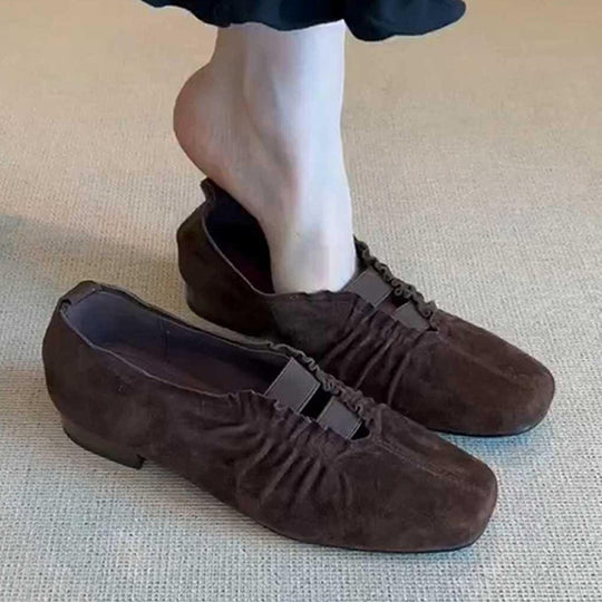 Damen Mokassins mit elastischen Riemen und raffiniertem Falten-Design EB