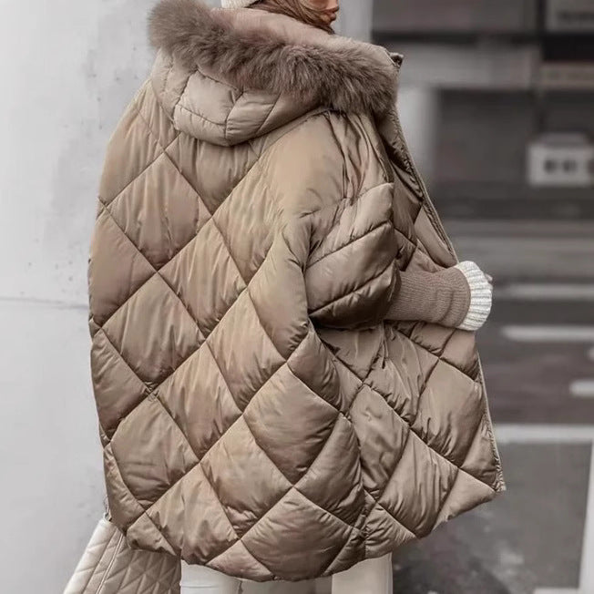 Damen Oversized Steppjacke mit Kunstpelzkragen EB