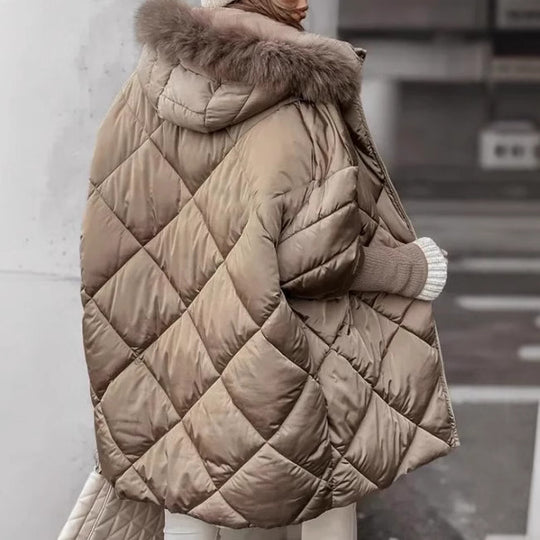 Damen Oversized Steppjacke mit Kunstpelzkragen EB