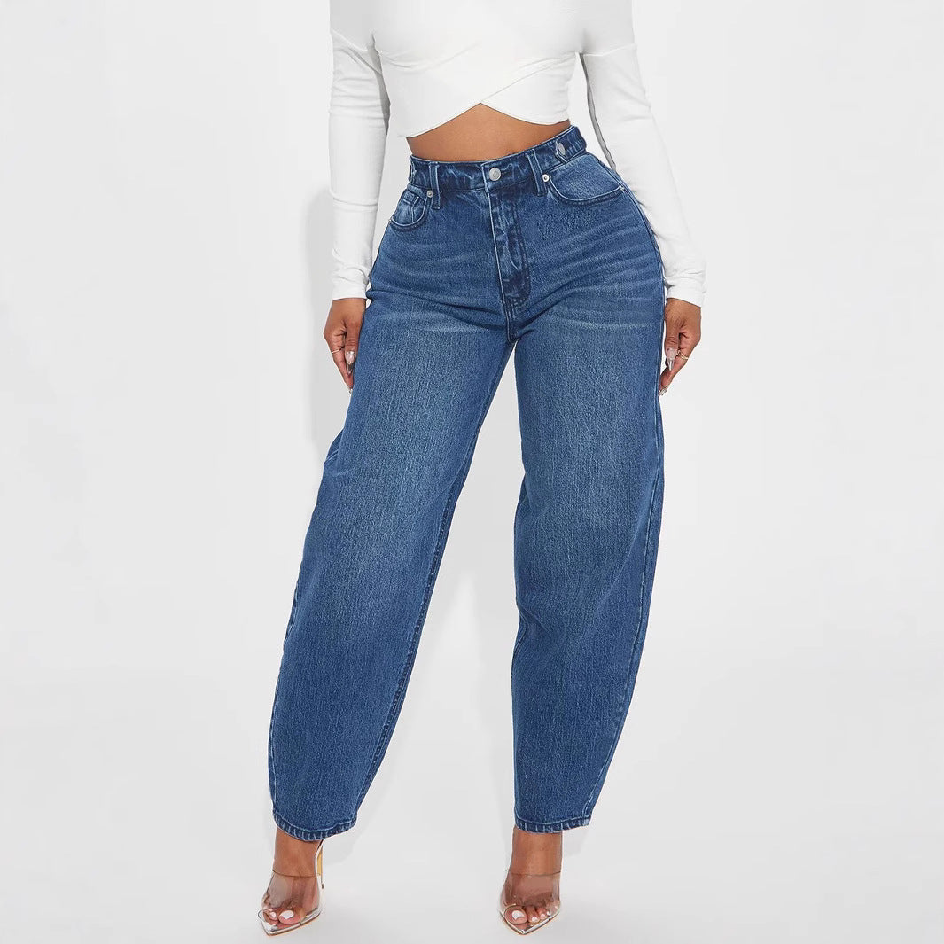 Damen Bequeme Hochtaillierte Jeans mit weitem Schnitt EB