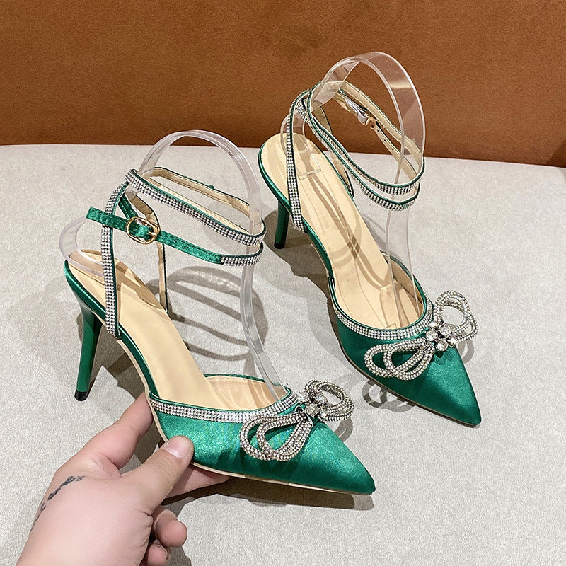 Damen elegante Slingback-Pumps mit funkelndem Schmuckverschluss EB