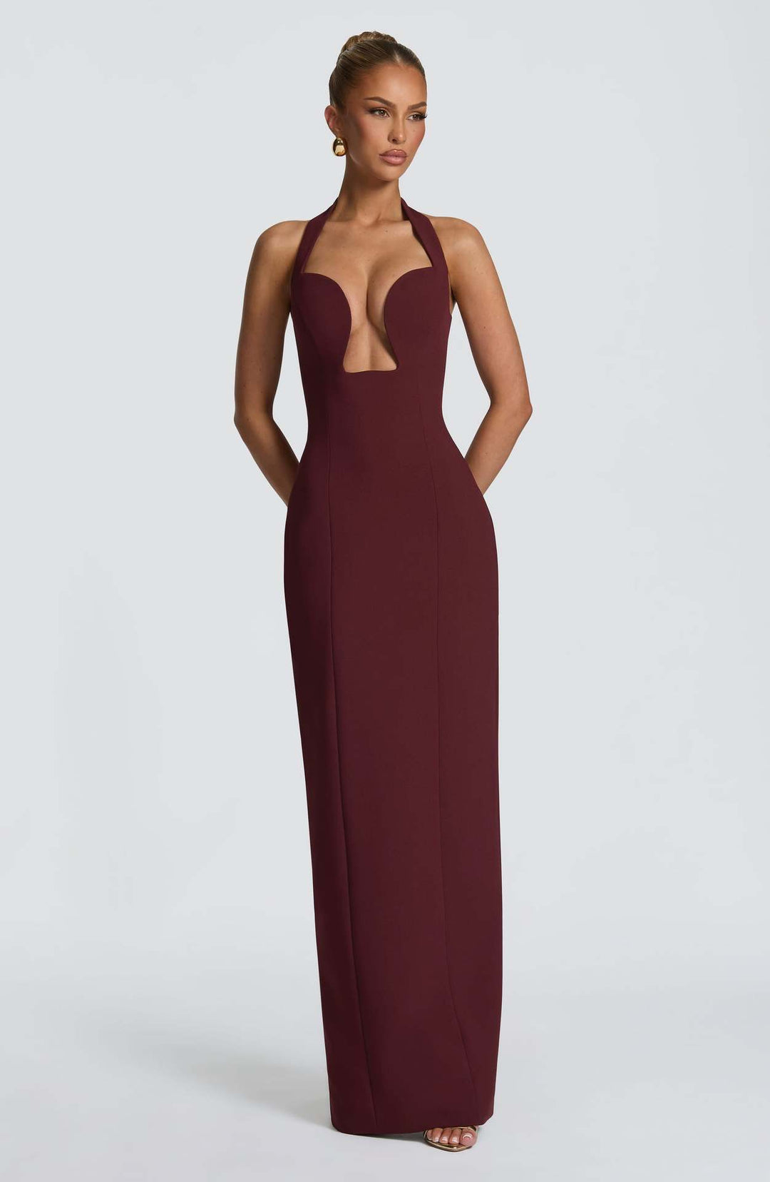 Damen Elegantes Abendkleid mit tiefem Herz-Ausschnitt und schwingendem Saum EB