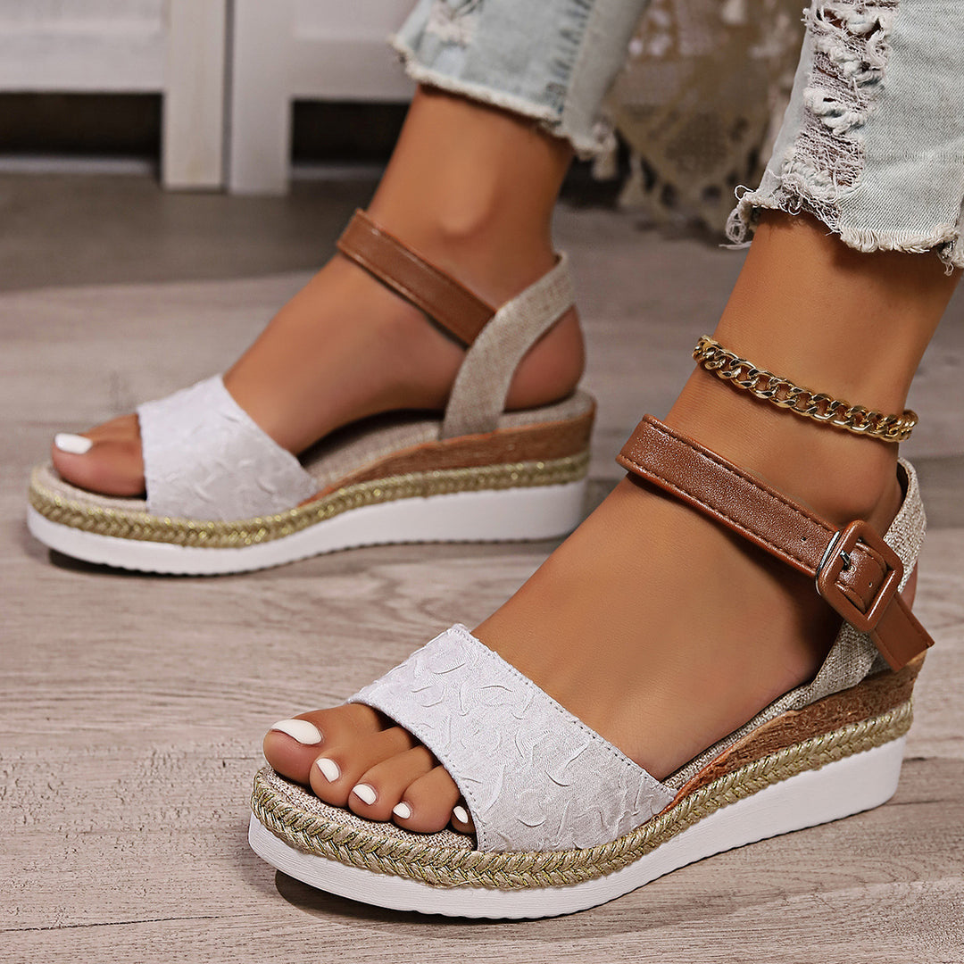 Damen Wedge-Sandalen mit verstellbarem Riemen und trendigem Bast-Detail EB