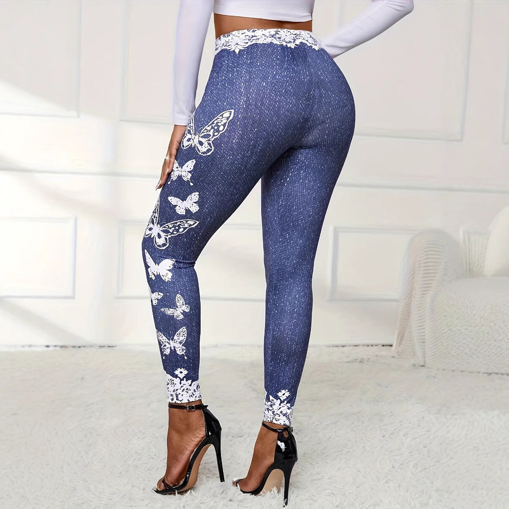 Damen Leggings mit hohem Taillenbund und femininen Spitzenakzenten EB