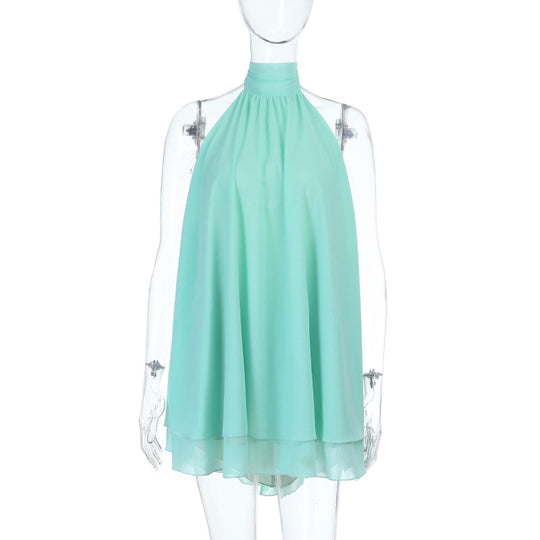 Damen Anlasskleid mit hoher Schulterpartie und fließendem Rock EB