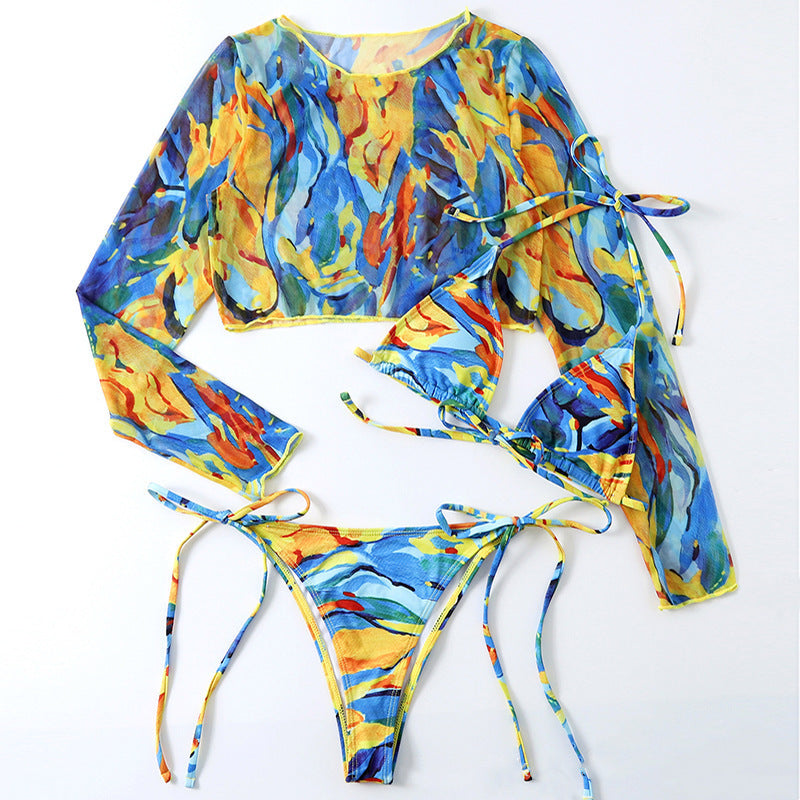Damen Bikini-Set mit transparenter Langarmbluse EB