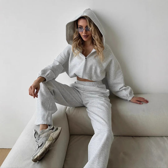 Damen lässiges Lounge-Set mit Hoodie und weiten Hosen EB