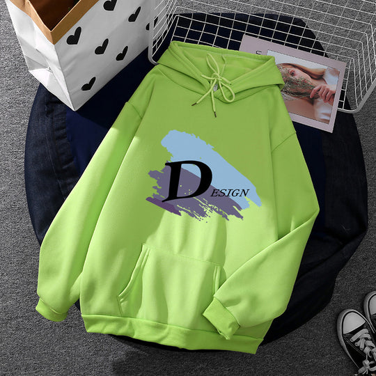 Unisex nan lässiger Kapuzenpullover mit großflächigem Pinsel-Logo, Kängurutasche und verstellbarer Kapuze EB