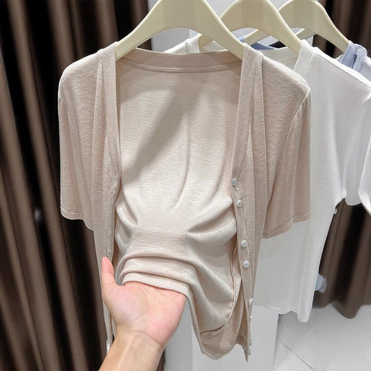 Damen Leichtes Wickeloberteil mit knopfverzierte Front EB