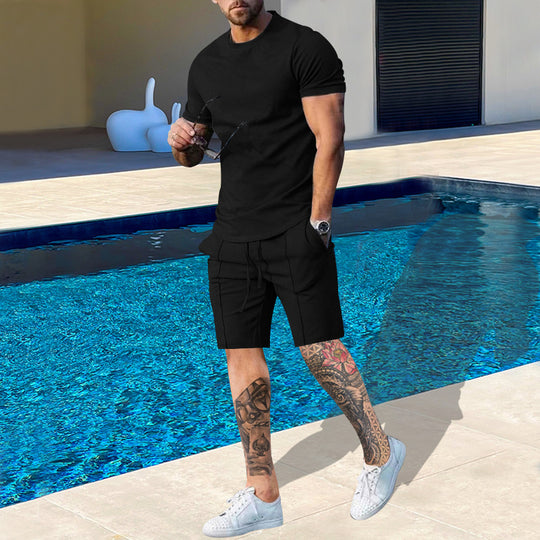 Herren Sportliches Kurzarm-Set aus atmungsaktivem Material mit elastischem Bund und seitlichen Taschen EB