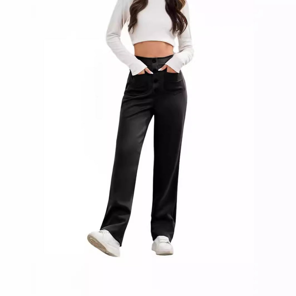 Damen Hochtaillierte Chinohosen mit Knopfleiste EB