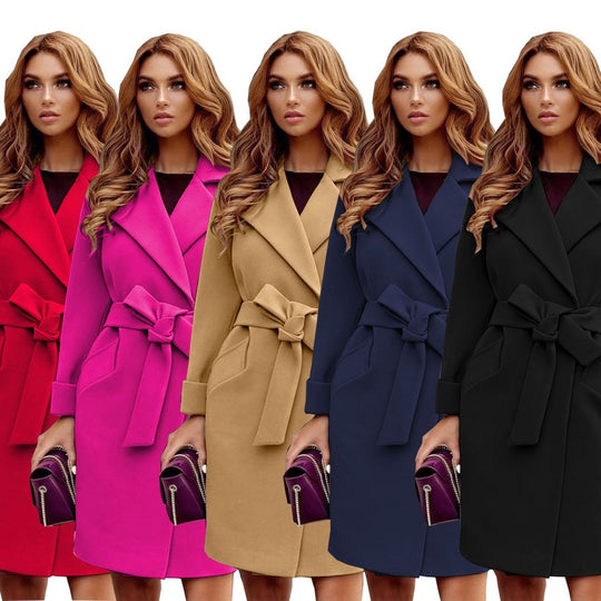 Damen Eleganter Trenchcoat mit Gürtel und praktischen Taschen EB
