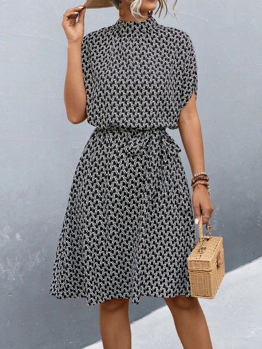 Damen Midikleid mit elegantem Bindegürtel und modischem Stehkragen EB